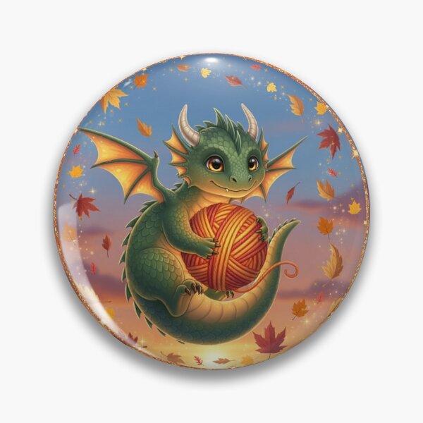 Artikelvorschau, Gemütlicher Herbstdrache mit Wollknäuel – Niedliche Herbst-Fantasie-Kreaturenkunst entworfen und verkauft von Grind-Stitch.