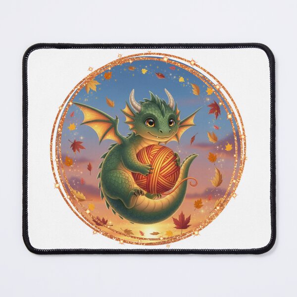 Item preview, Cozy Autumn Dragon with Yarn Ball – Cute Fall Fantasy Creature Art designed and sold by Grind-Stitch.