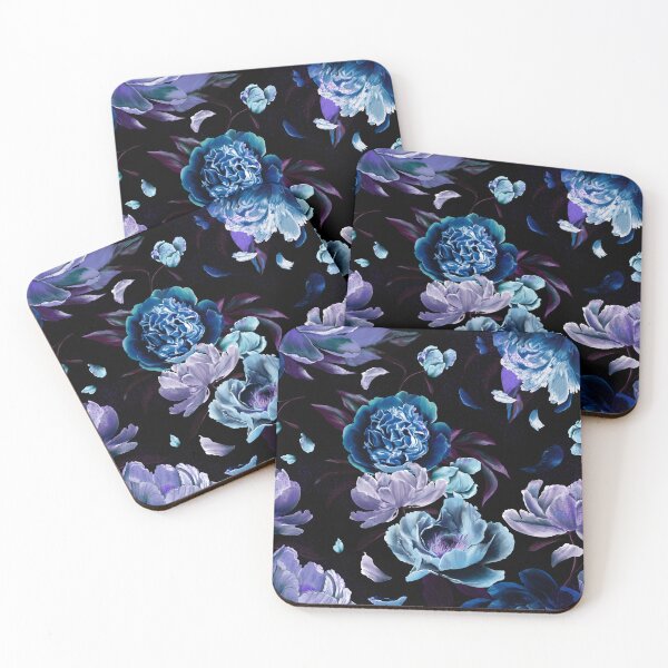 Item preview, Dark Midnight Peonies Flowers Blue designed and sold by Anis Illustration.