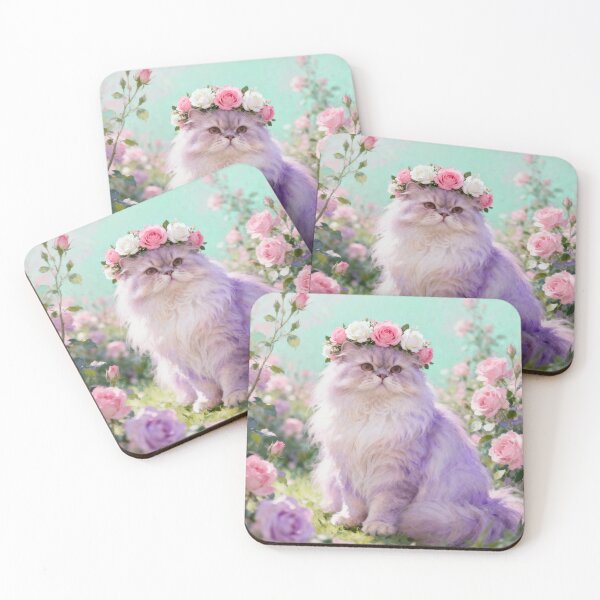 Item preview, Persian Cat with Floral Crown in Rose Garden – Pastel Art designed and sold by Narths.