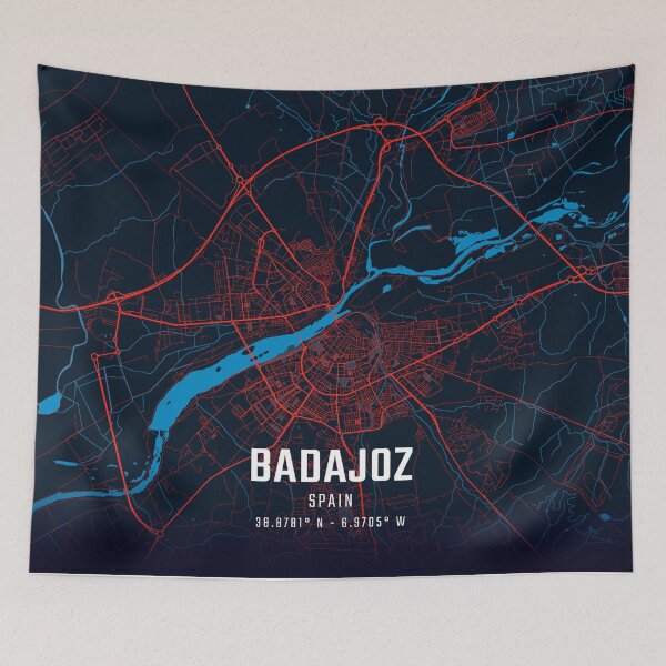 Item preview, Badajoz Red & Blue Minimalist Map designed and sold by HomeLivingCo.