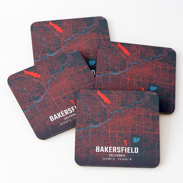 Item preview, Bakersfield Red & Blue Minimalist Map designed and sold by HomeLivingCo.