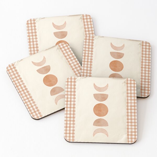Item preview, boho moon phase, retro gingham in terracotta orange designed and sold by ArticraftShop.