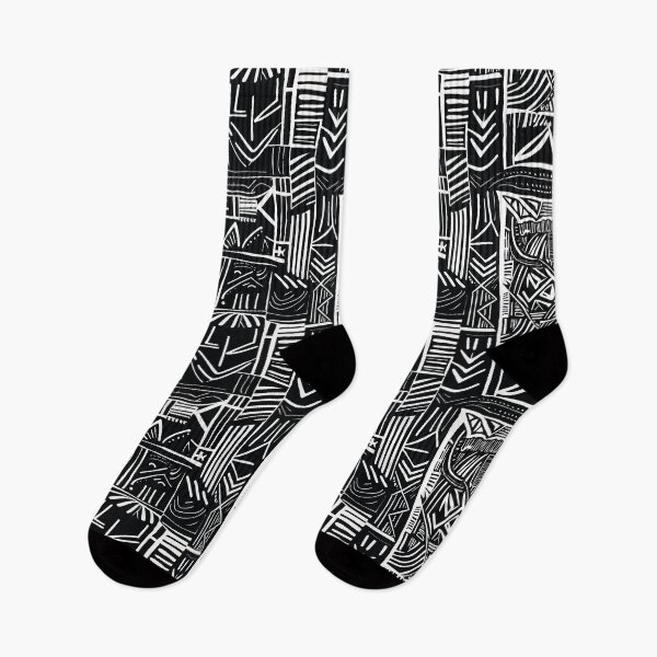 Item preview, Bold black-and-white symbols with organic brushstrokes recall African mud cloth tradition designed and sold by Melissa Plugge-Dekker.