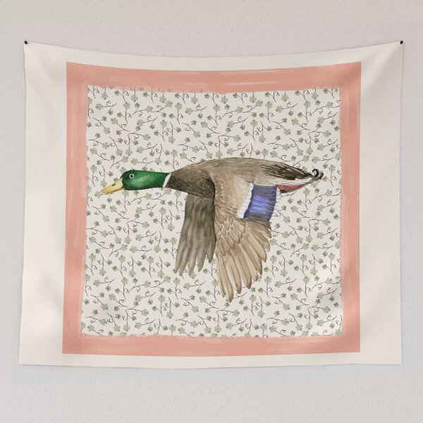 Item preview, Mallard duck, flying duck vintage nursery farmhouse cottagecore art trendy retro illustration designed and sold by ArticraftShop.