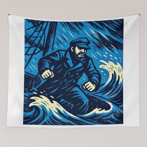 Item preview, A captain in a storm on a ship at sea designed and sold by Steffani Lehmann.