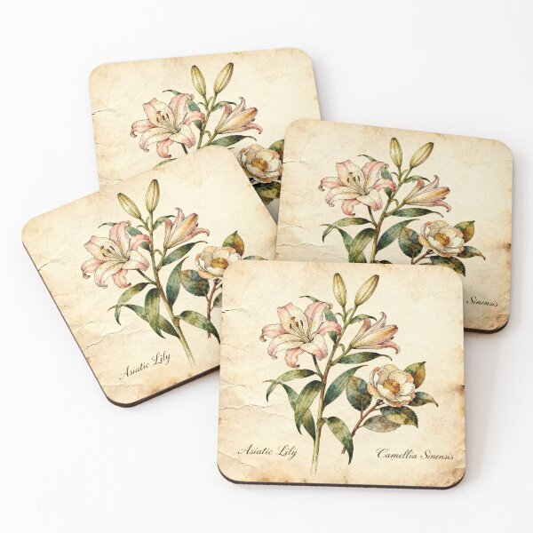 Item preview, Vintage Botanical Floral Illustration - Asiatic Lily & Camellia Sinensis designed and sold by NewAspect.