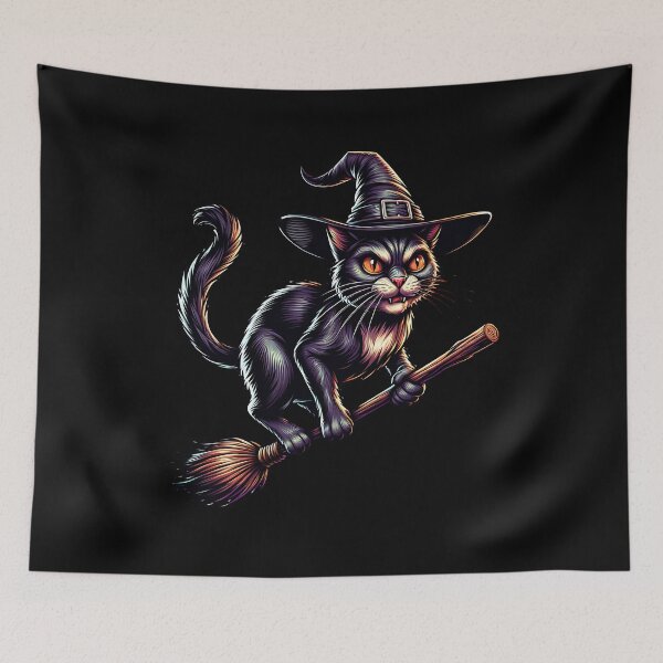 Item preview, Halloween cat on a witch's broom. designed and sold by ReneMM.