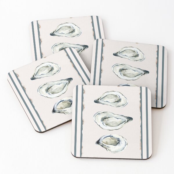 Item preview, Retro Blue Stripe oyster shell Coastal Beach House Kitchen wall Art, Seashells, Minimalist Summer designed and sold by ArticraftShop.