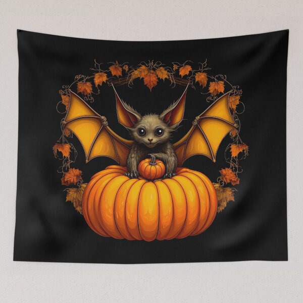 Item preview, Charming Halloween Bat with Pumpkins and Fall Wreath designed and sold by LanaGustavsson.