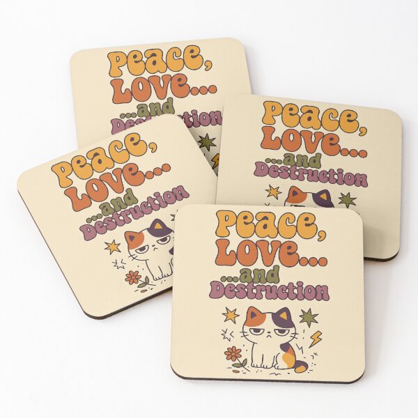 Item preview, Peace, Love… and Destruction – Retro Kawaii Cat Sticker designed and sold by catastrocat.