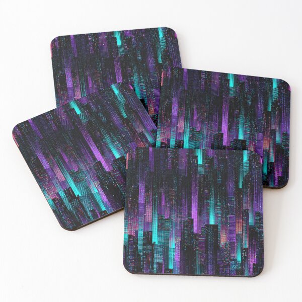 Item preview, Cyberpunk Neon Glitch Pattern – Futuristic Skyline in Neon Colors designed and sold by Meiersbeste.