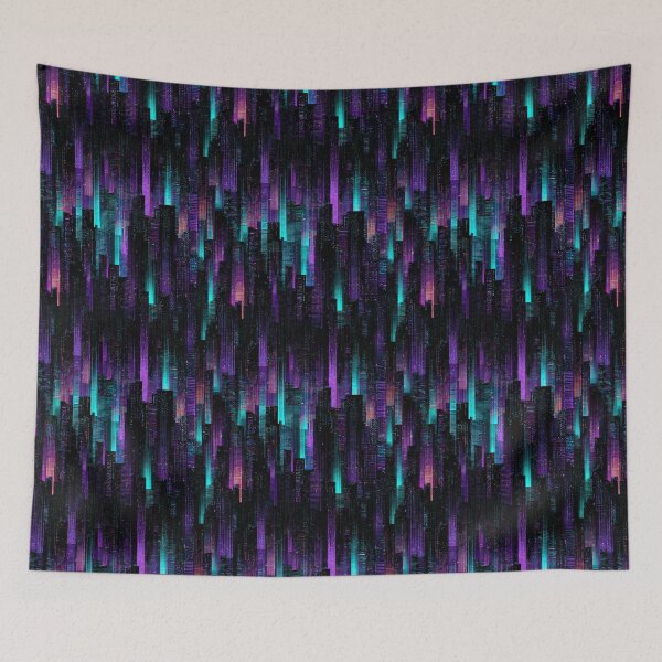 Item preview, Cyberpunk Neon Glitch Pattern – Futuristic Skyline in Neon Colors designed and sold by Meiersbeste.