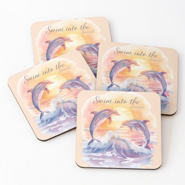 Item preview, Swim into the Sunset – Playful watercolor dolphin design at sunset designed and sold by ParaSiempreS.