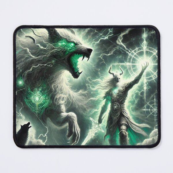 Item preview, "Týr vs. Garmr – The Hound of Hel at Ragnarok | Norse Myth Epic Art" designed and sold by Umbra666.