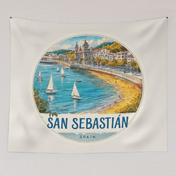 Item preview, San Sebastián Spain Vintage Travel Sticker - Retro Beachfront & Harbor Design designed and sold by Blurbean.