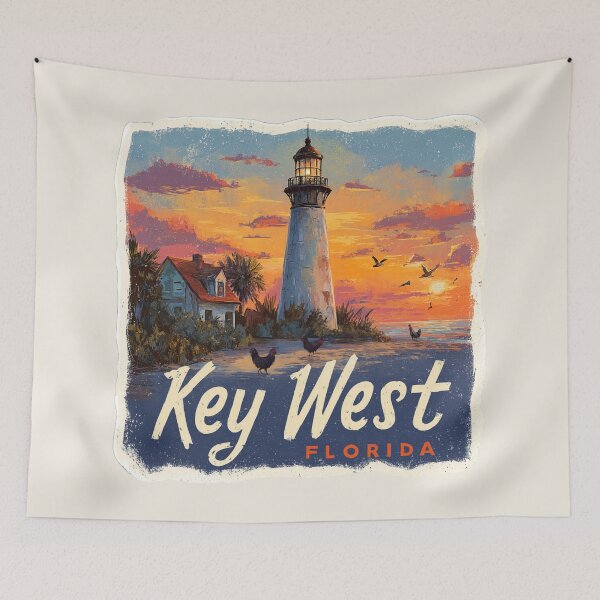 Item preview, Key West Florida Vintage Travel Sticker - Retro Lighthouse & Sunset Design designed and sold by Blurbean.