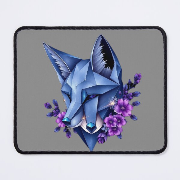 Item preview, Diamond Fox – Minimalist Blue Fox Head with Dark Pink Flowers designed and sold by Naturalite19.