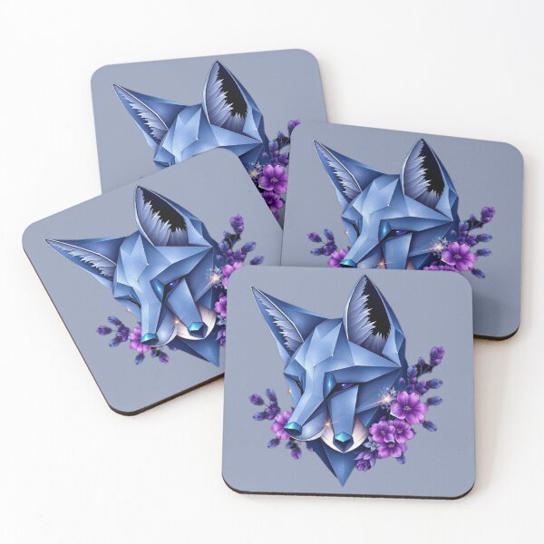 Item preview, Diamond Fox – Minimalist Blue Fox Head with Dark Pink Flowers designed and sold by Naturalite19.