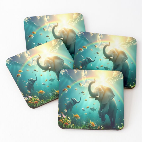 Item preview, Elephants Swimming with Fish Under a Rainbow Sky  designed and sold by Sharon Schwalbe.