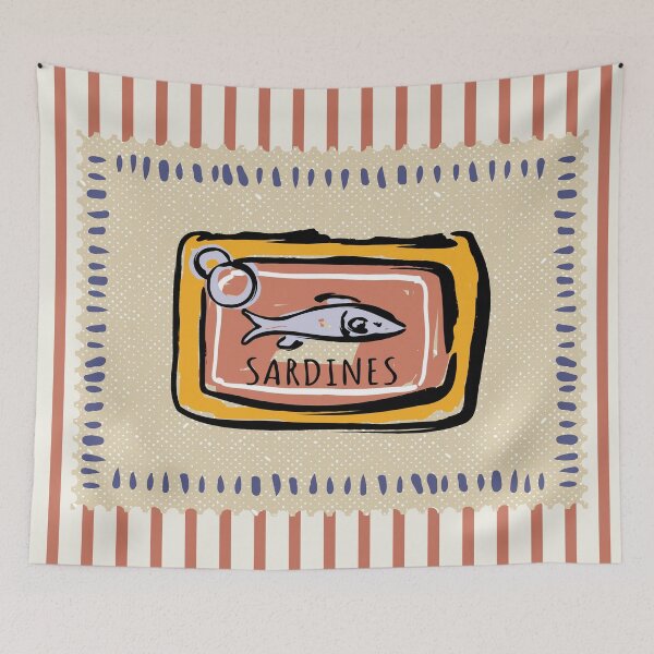Item preview, Sardines colorful retro Boho Kitchen Decor, food ,Anchovies Art, vintage minimalist stiped art designed and sold by ArticraftShop.