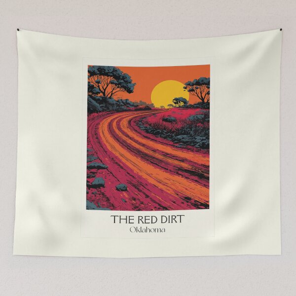 Item preview, The Red Dirt Oklahoma Vintage Poster | Winding Road Sunset Art Print | Heartland Scenery Decor designed and sold by TuncGK.