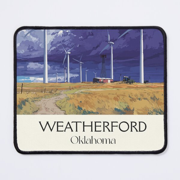Item preview, Weatherford Oklahoma Vintage Poster | Wind Turbine Art Print | Western OK Scenery Decor designed and sold by TuncGK.