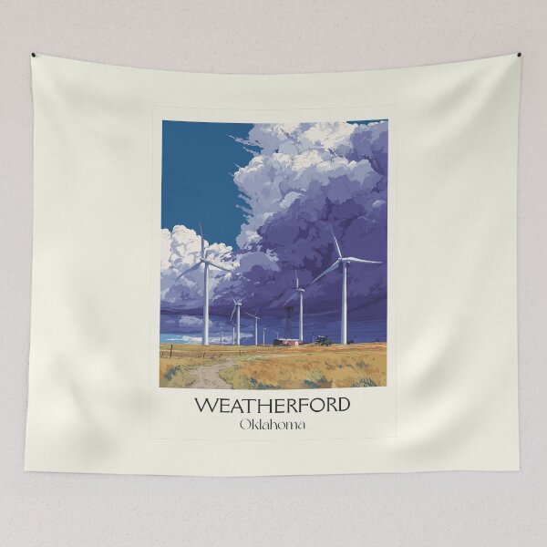 Item preview, Weatherford Oklahoma Vintage Poster | Wind Turbine Art Print | Western OK Scenery Decor designed and sold by TuncGK.