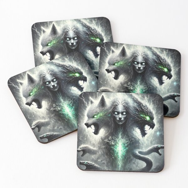Item preview, "Loki’s Children – Fenrir, Jörmungandr, and Hel | Norse Myth Dark Art" designed and sold by Umbra666.