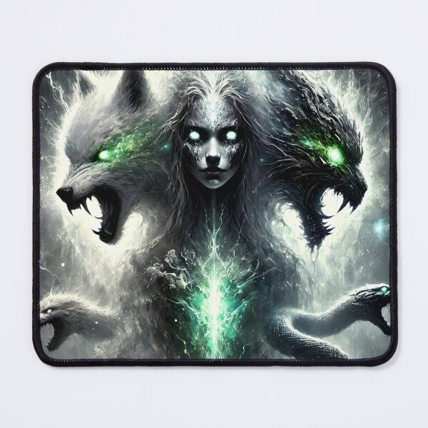 Item preview, "Loki’s Children – Fenrir, Jörmungandr, and Hel | Norse Myth Dark Art" designed and sold by Umbra666.