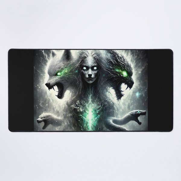 Item preview, "Loki’s Children – Fenrir, Jörmungandr, and Hel | Norse Myth Dark Art" designed and sold by Umbra666.