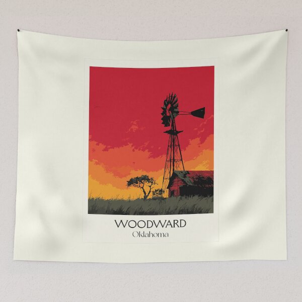 Item preview, Woodward Oklahoma Vintage Travel Poster | Windmill Sunset Art Print | High Plains Decor designed and sold by TuncGK.