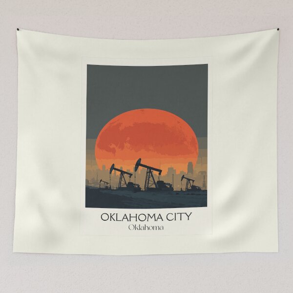 Item preview, Oklahoma City Vintage Poster | Oil Derrick Sunset Art Print | State Capital Decor designed and sold by TuncGK.
