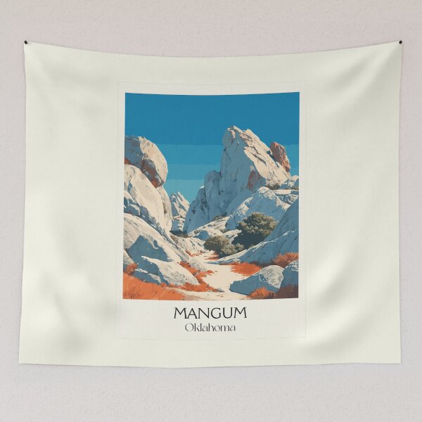 Item preview, Mangum Oklahoma Vintage Travel Poster | Quartz Mountains Art Print | Southwest OK Scenery Decor designed and sold by TuncGK.