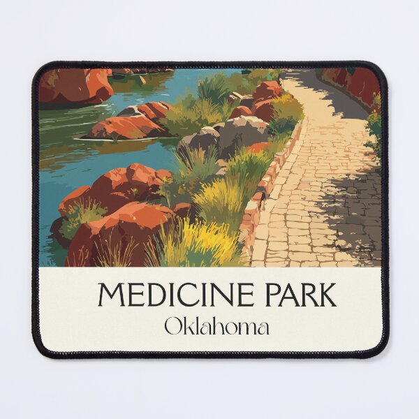 Item preview, Medicine Park Oklahoma Vintage Poster | Cobblestone Community Art Print | Wichita Mountains Decor designed and sold by TuncGK.