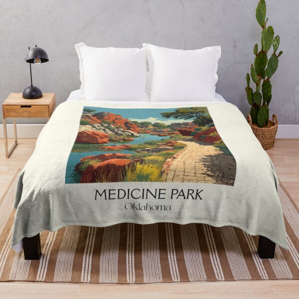 Item preview, Medicine Park Oklahoma Vintage Poster | Cobblestone Community Art Print | Wichita Mountains Decor designed and sold by TuncGK.