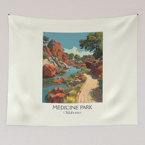 Item preview, Medicine Park Oklahoma Vintage Poster | Cobblestone Community Art Print | Wichita Mountains Decor designed and sold by TuncGK.