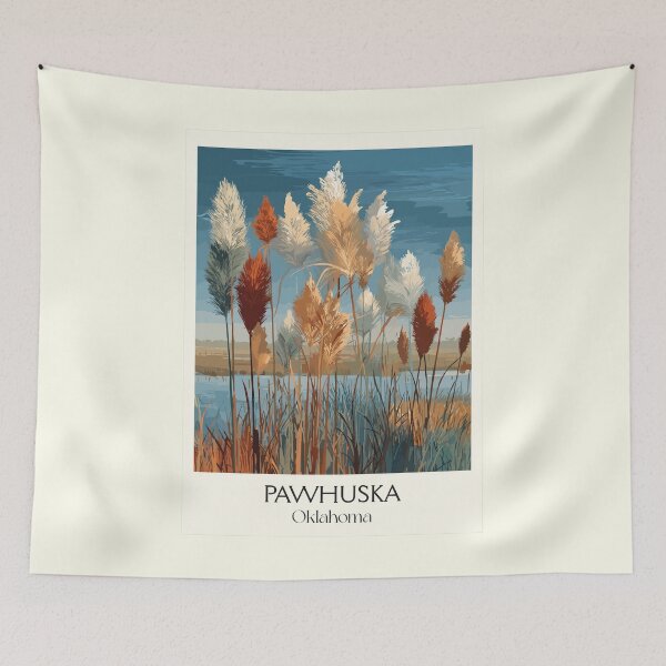 Item preview, Pawhuska Oklahoma Vintage Poster | Tallgrass Prairie Reeds Art Print | Osage County Decor designed and sold by TuncGK.