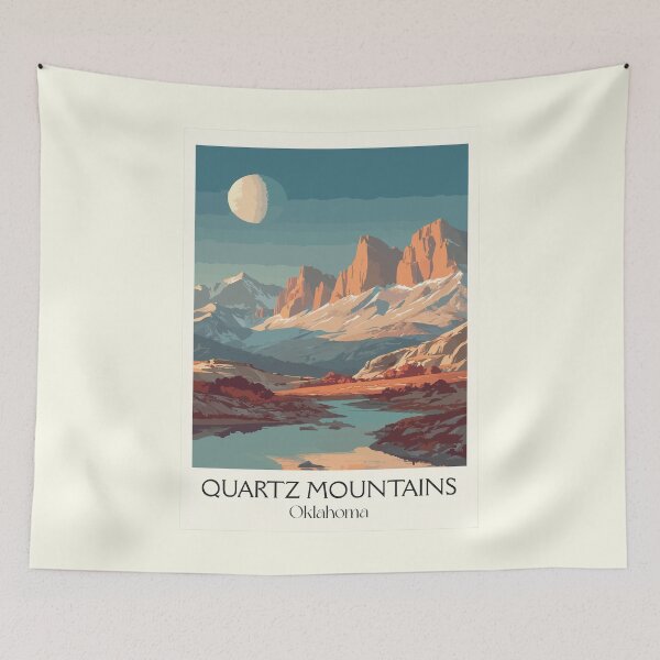 Item preview, Quartz Mountains Oklahoma Vintage Poster | Snowy Peak Art Print | Southwest OK Decor designed and sold by TuncGK.