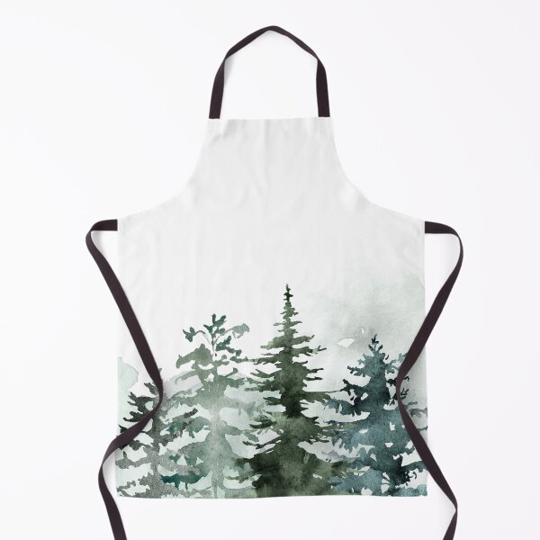 Item preview, watercolor pine trees mountain in forest green, minimalist scandinavian art designed and sold by ArticraftShop.