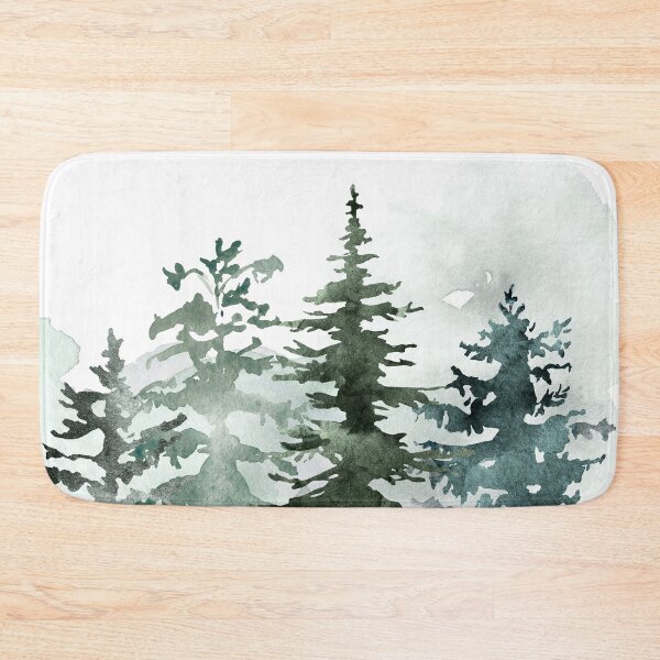 Item preview, watercolor pine trees mountain in forest green, minimalist scandinavian art designed and sold by ArticraftShop.