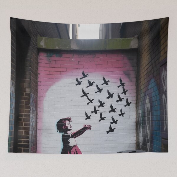 Item preview, Banksy girl flying birds peace designed and sold by martin max.
