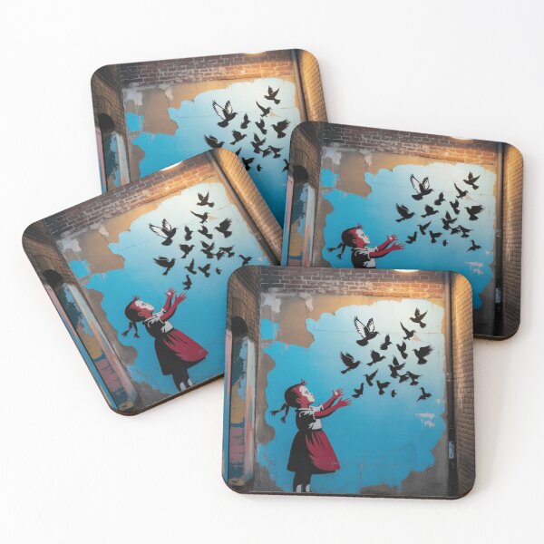 Item preview, Banksy girl flying birds peace designed and sold by martin max.