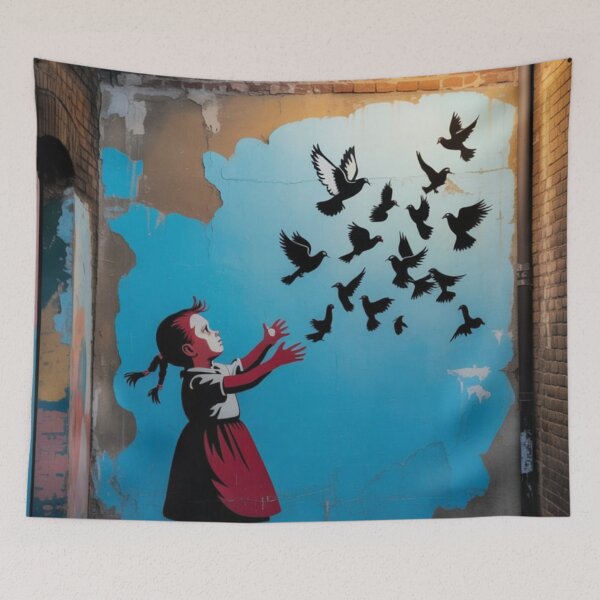 Item preview, Banksy girl flying birds peace designed and sold by martin max.