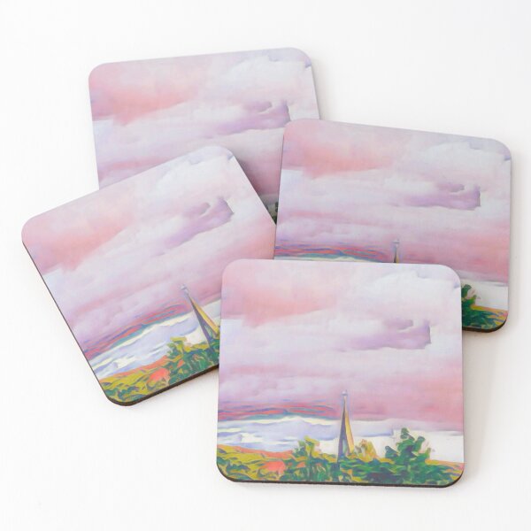Item preview, Church tower with pink clouds designed and sold by MiKaBerlin.