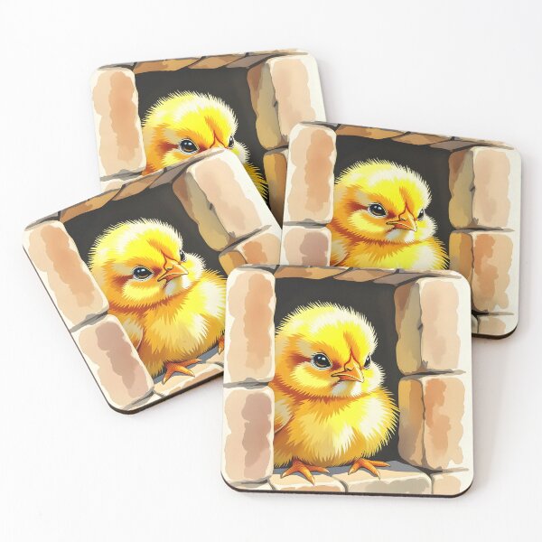 Item preview, Little Yellow Chick in Brick Window – Cute Watercolor Art designed and sold by EmeraldeaArt.