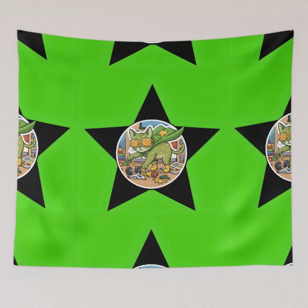 Item preview, The green cat, which is unlike any other cat, is the strongest and most beautiful cat with supernatural powers. Dotted glasses and bright yellow stars. Don't get angry. designed and sold by jotcar.