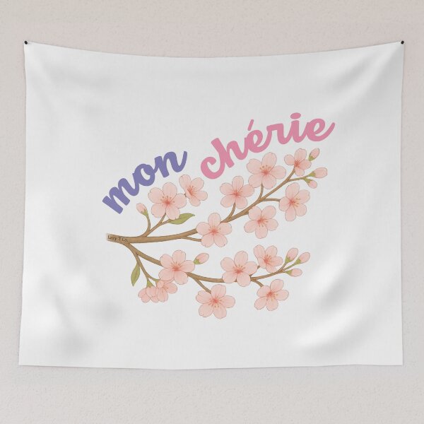 Item preview, Mon Chérie Cherry Blossom – Romantic French Quote Floral Design designed and sold by Lazy T Co..