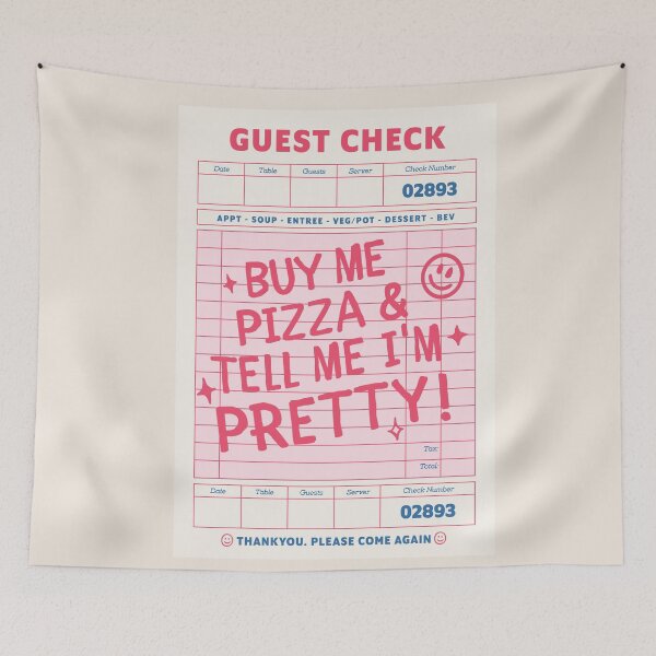Artikelvorschau, Gästecheck – Kauf mir Pizza und sag mir, dass ich hübsch bin – Lustige Retro-Diner-Illustration entworfen und verkauft von HotFluff.