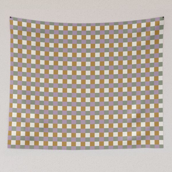 Item preview, checkered-purple-olive green-mustard yellow-soft cream - medium  designed and sold by artbyganga.